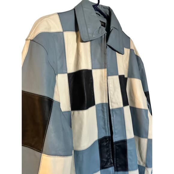 RODELLI UOMO Vinatge Blue White Leather Patchwork Unisex Jacket size XL - Picture 4 of 14